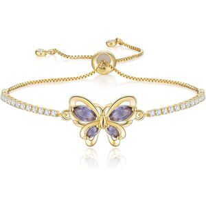 Women's Purple Butterfly Dainty Trendy Adjustable Tennis Slide Bracelet Jewelry